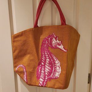 Bitter End Yacht Club Beach Bag or Tote, Warm ochre and Pink, Seahorse motif
